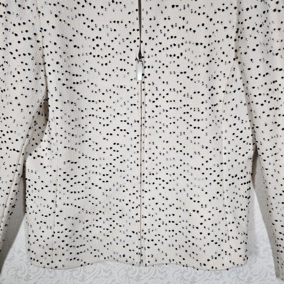 VTG Dana Buchman Wool Blend Jacket sz 14 Ivory Black Zip Up Front Made in Italy - Picture 3 of 15